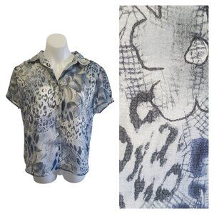 Vintage Alfred Dunner Lace Blouse 14 Button Front Animal Floral Print Y2K Top